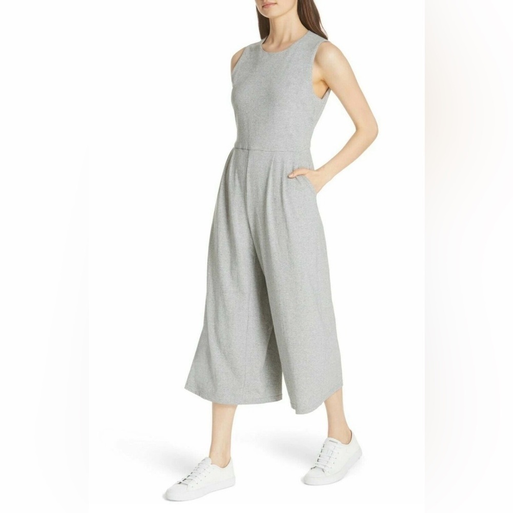 Eileen Fisher | Moon Organic Cotton Speckled gray Knit Cropped Jumpsuit small - Picture 3 of 13